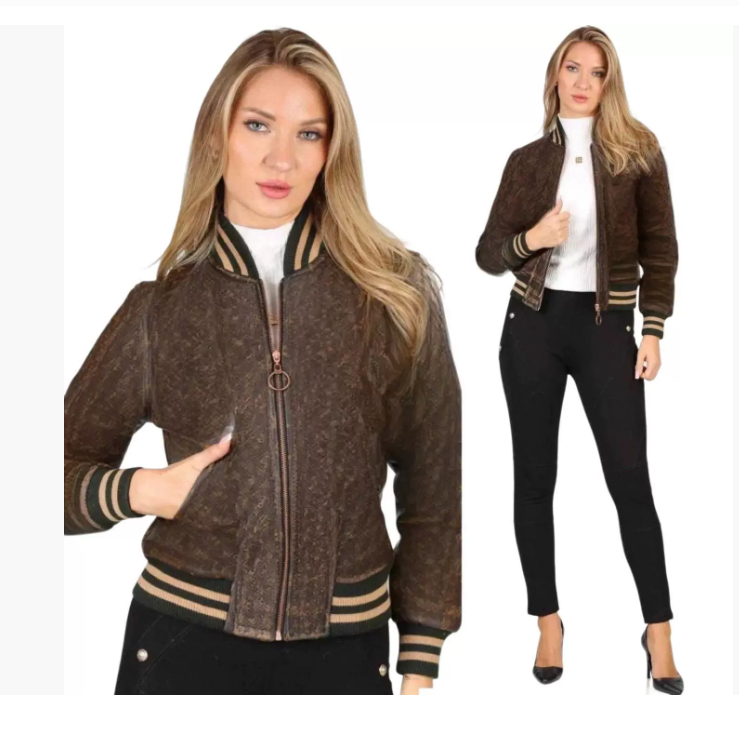 Women's leather jackets designer stand collar loose zipper casual motorcycle jacket Women Outerwear Coats