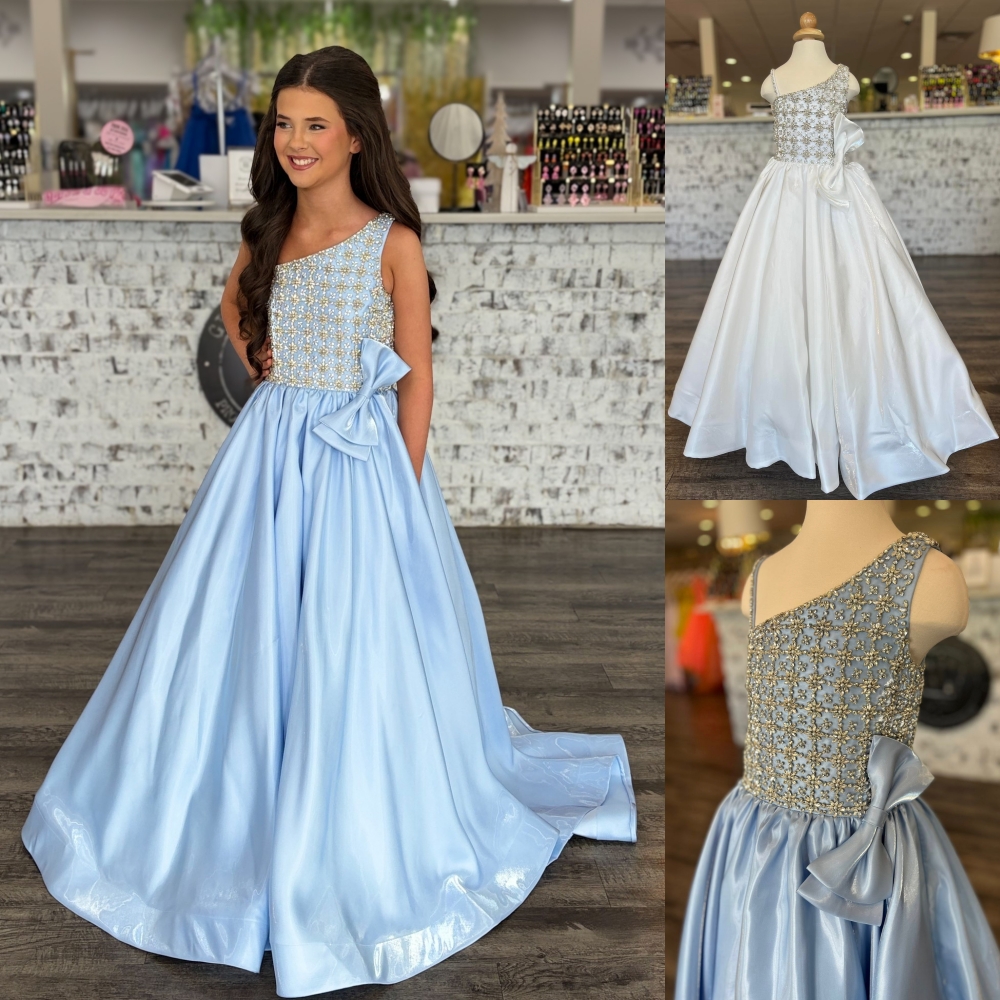 Robe de concours de fille bleu poudre 2026 corsage en perles de cristal pour enfants anniversaire robe de soirée de cocktail formelle pré-adolesc