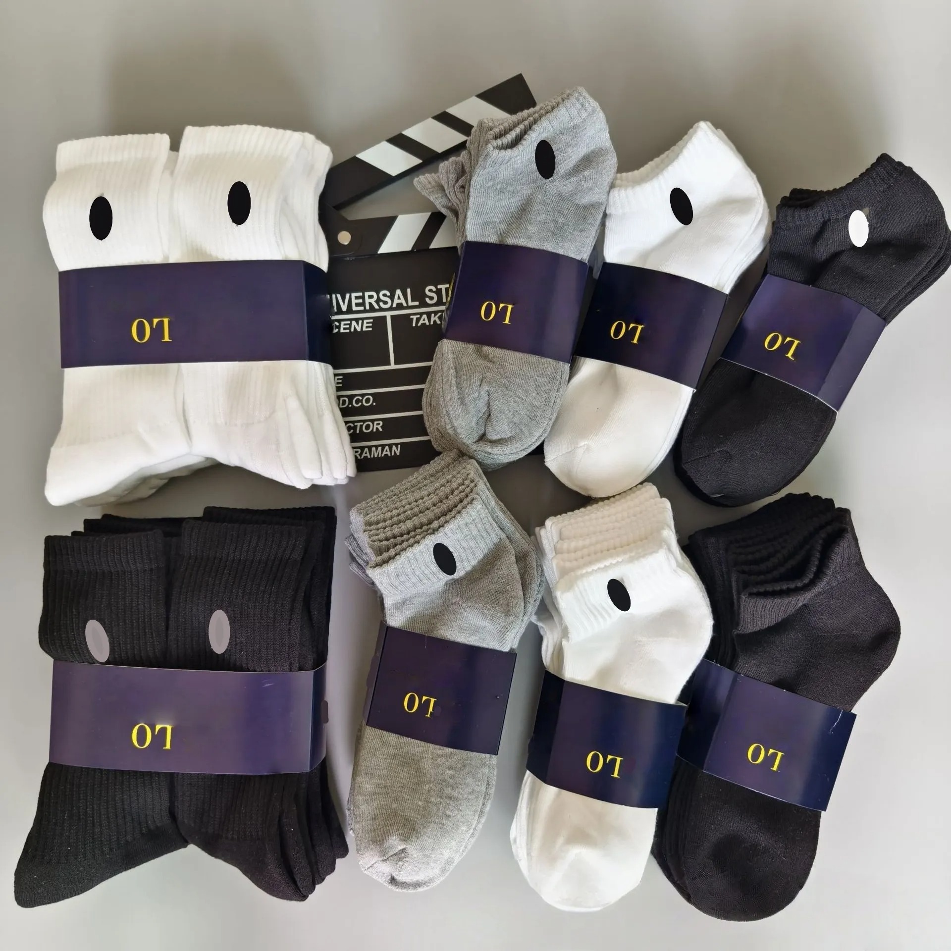 Brand men's and women's pure cotton white and black socks, men's soft and breathable sports long socks, summer and winter men's
