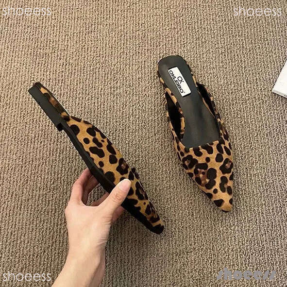 Pointed Toe Mules Fashion Leopard Print Slippers Casual Womens Shoes Women Low Heels Elegant Ladies Outdoor Slide 0629