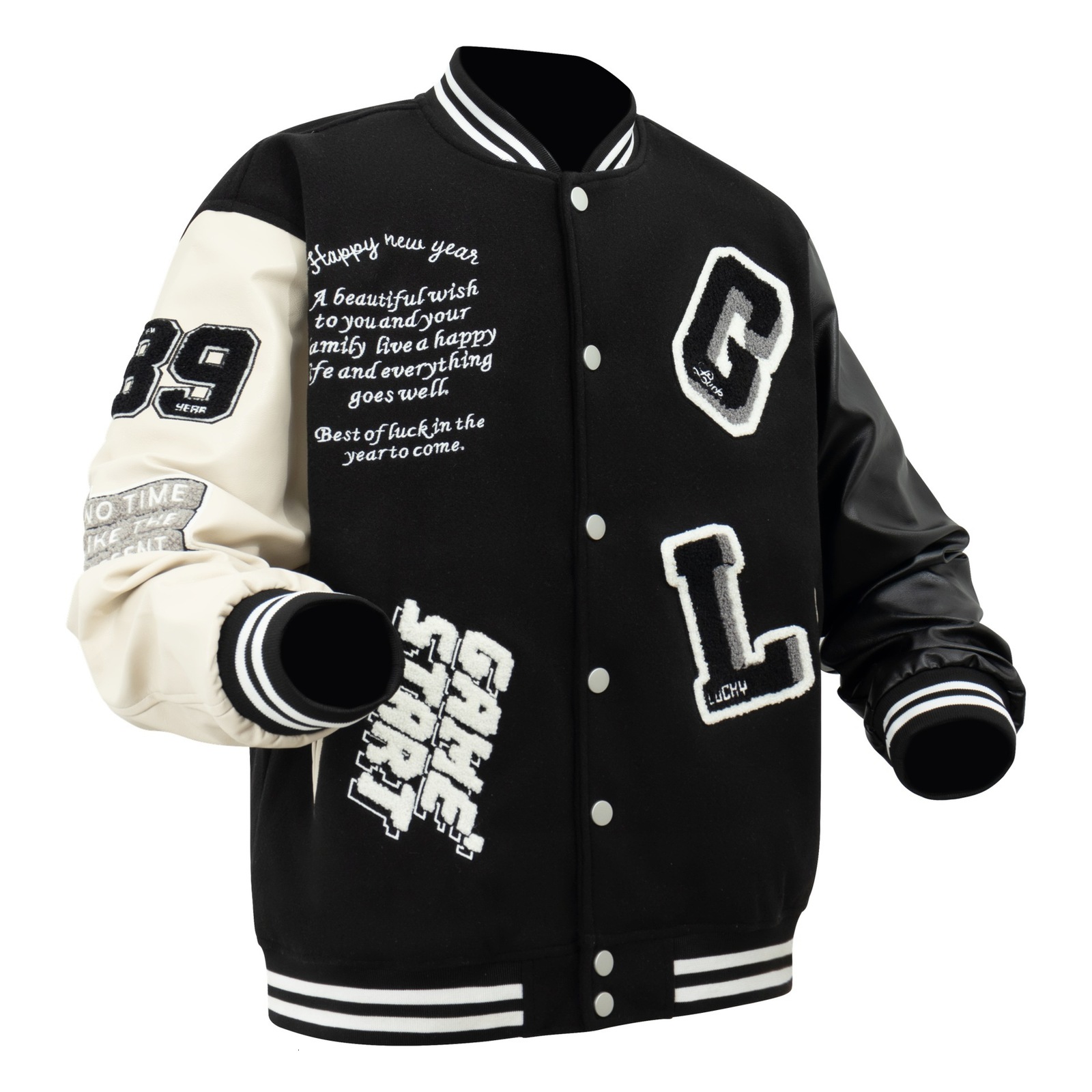 Mens Baseball Jacket American Style Patchwork Coat Casual Embroidery Loose PU Leather Sleeve Jacket for Autumn and Winter y250827