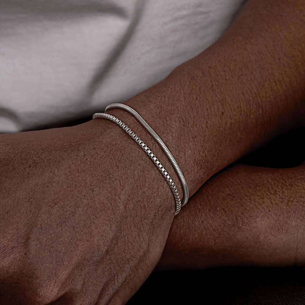 Diamond Bracelet Valentine's Day 2Pcs/Set Simple Thin Bracelets For Men,Square Box Chain Bracelet,Stainless Steel Jewelry Gift hand chain 26W01