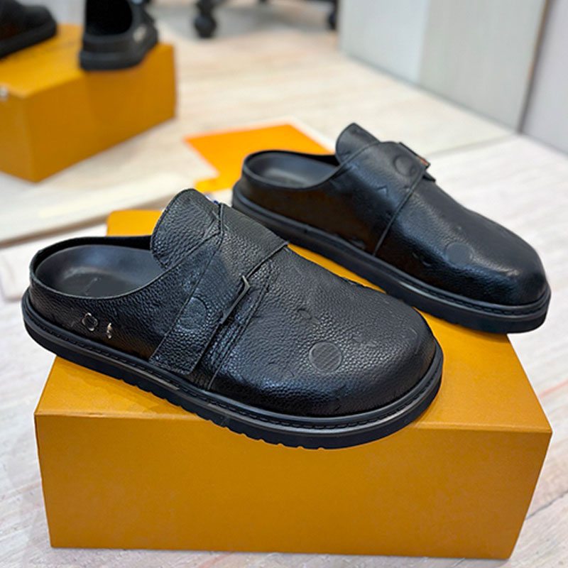 2026SS spring summer new Easy Mule classic grained calf leather design fashion style Flat Bottom Half Drag mules lightweight EVA outsole Mens womens