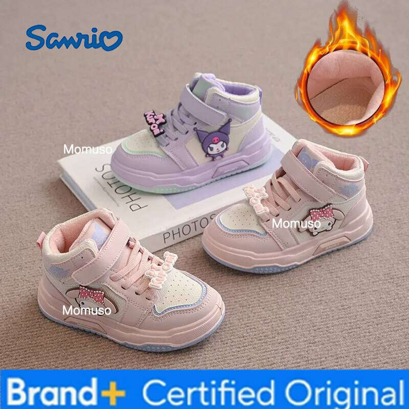 Sanrio Anime Girls Sneakers My Melody Kuromi Velvet Autumn Winter New Kawaii Cartoon Thick Sole Student Anti-Slip Warm H260115