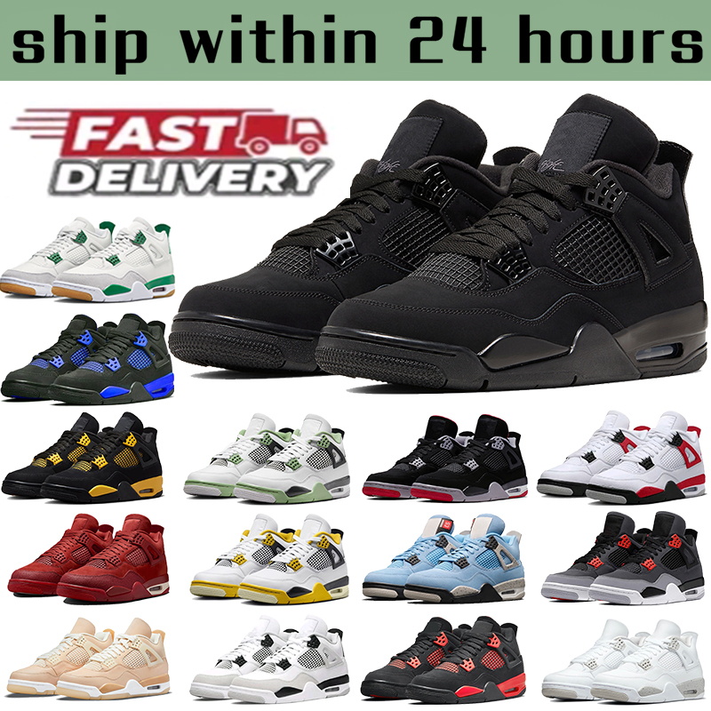 Local Warehouse Designer basketball shoes 4s for Mens women 4 Black Cat 2025 Casual shoe white Military Black thunder Stock in USA men women Spor