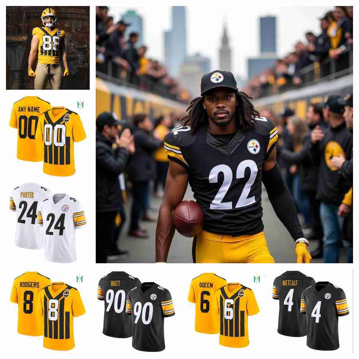 TJ Watt Aaron Rodgers DK Metcalf Custom Mens Football Jersey - Stitched Design - Sizes XXS-6XL - Womens Fit Available