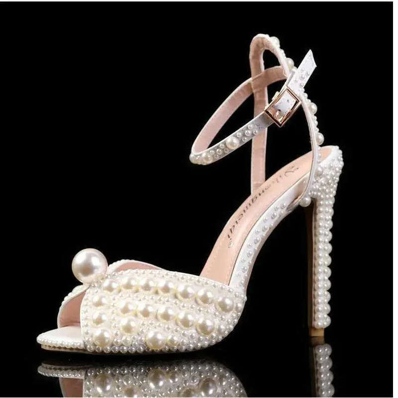 free shipping 2026 New Luxury Famous High Thin Heels Shallow Mouth Rhine Pearl Womens Single Shoes Wedding Dress Bridal Shoes