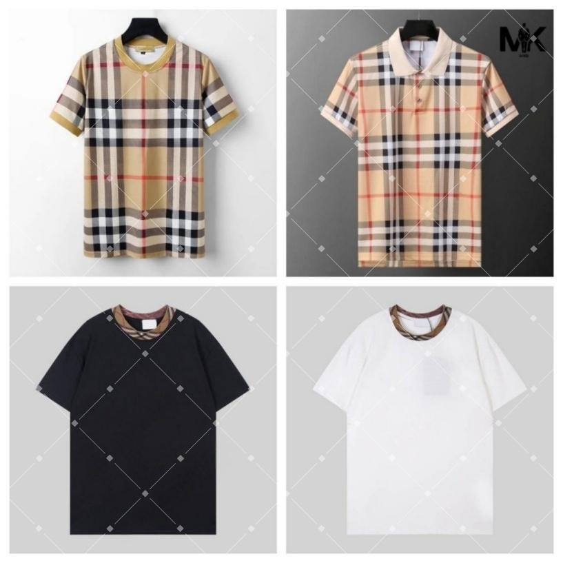 Designer mens Tshirt black and white beige plaid stripe brand pure cotton breathable slim casual shirt street same style mens and women BUR