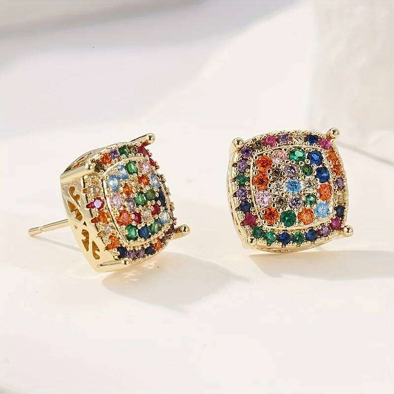 2026 New New Simple cologne Square Cologne Perfume Inlaid Multi Color Synthetic Cologne Zirconia Earrings Suitable For Both Men perfume Women Hip Pe
