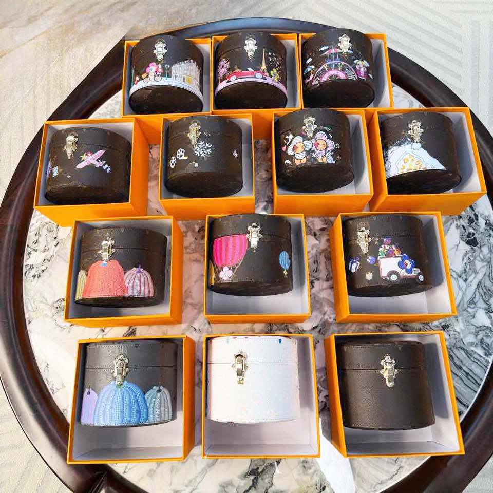 Designer Jewelry Box 9 Grid Storage Box Woman Ring Earring Small Jewelry Accessory Box Cute Cartoon Round Makeup Box Leather Gift Box High Quality C