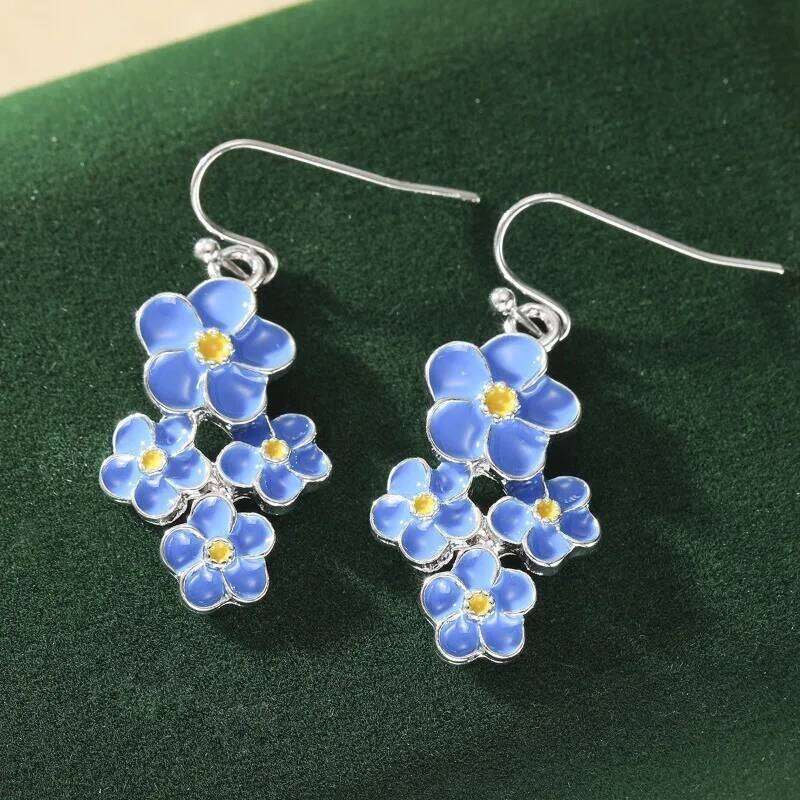 Elegant Bohemian Blue Flower Pendant Earrings for Women, Exquisite Daily Wear, New Year, Christmas, Holiday Jewelry Gifts 7fc46