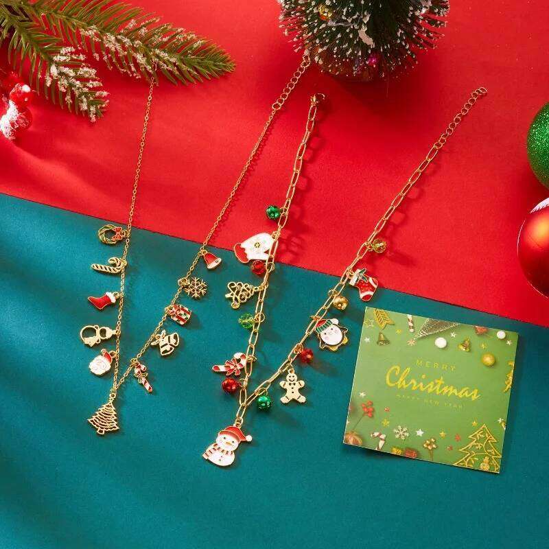New Year Christmas Tree Pendant Necklace for Women Zircon Snowflake Santa Claus Bell Clavicle Choker Party Jewelry Gifts b9416