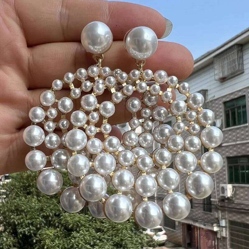 Elegant Fashion Geometric Round Hollow Imitation Pearl Earrings for Women Party Gathering Formal Event Occasion Beach Vacation c83f8