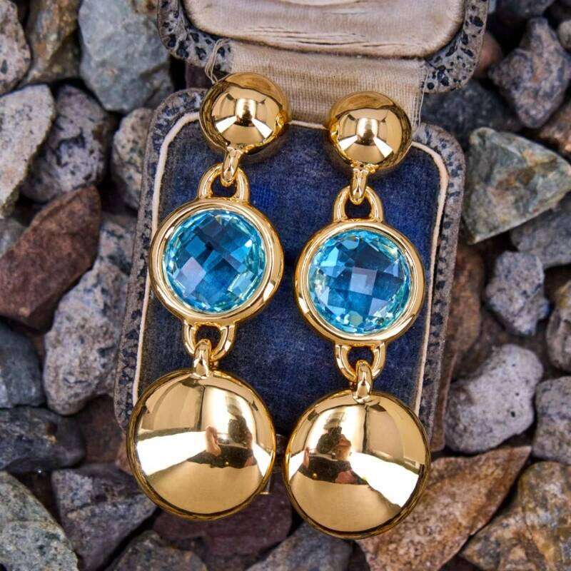 Pendientes colgantes esféricos de circonita azul exquisitos de lujo para mujer, joyería de moda Retro elegante con personalidad, regalo 30abe