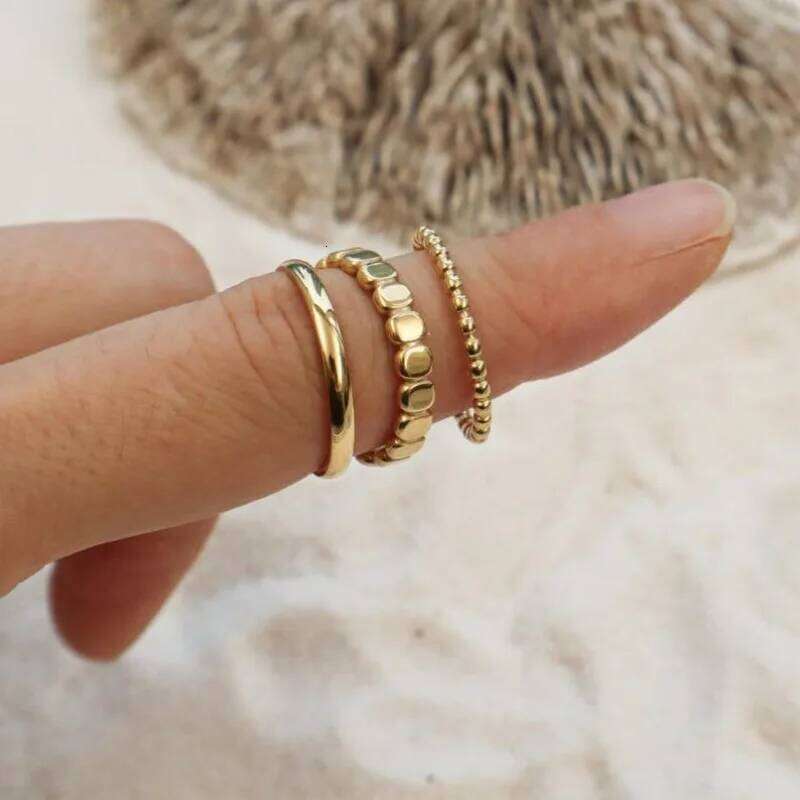 Dainty Set of 3, Waterproof Gift for Her, Boho Rings, Minimal Ring, Stacker Ring 9c6b5