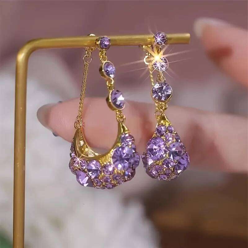 Elegantes pendientes colgantes con forma de cesta de circonitas moradas, de inspiración vintage, perfectos para regalar con atuendo informal bca0c