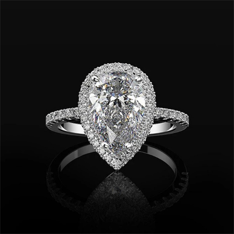 925 Argent Plaqué or 18 carats Bague en forme de poire Bague de fiançailles Bague de mariage Coeur d'amour Étincelant en forme de goutte Zircon M