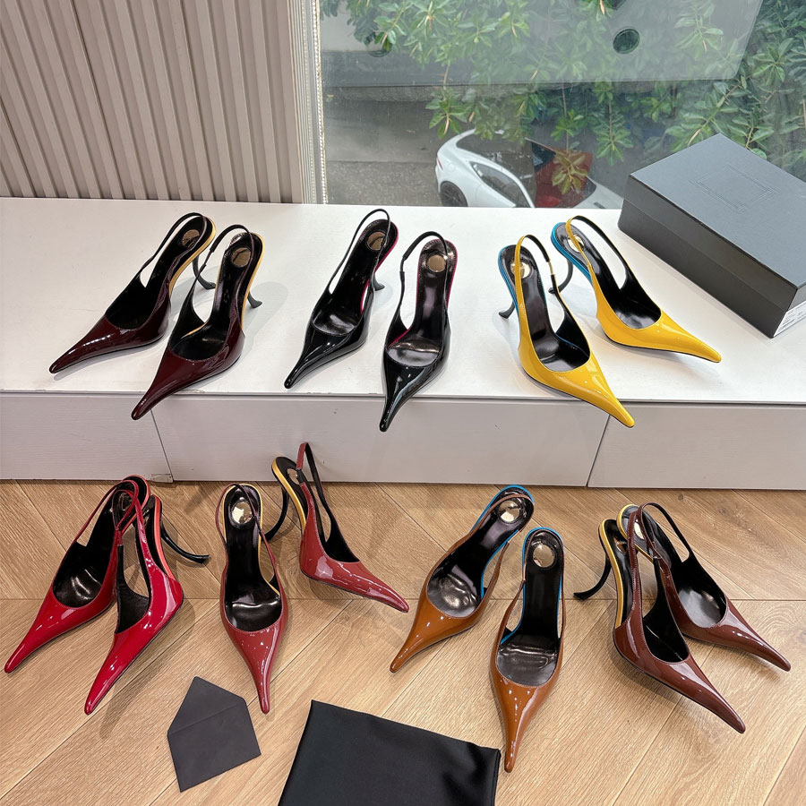 Haute qualité Classique Nouvelle Mode En Cuir Verni À Talons Hauts Slingbacks Sandales Pompes Stiletto Talons Hauts Chaussures Habillées Femmes D