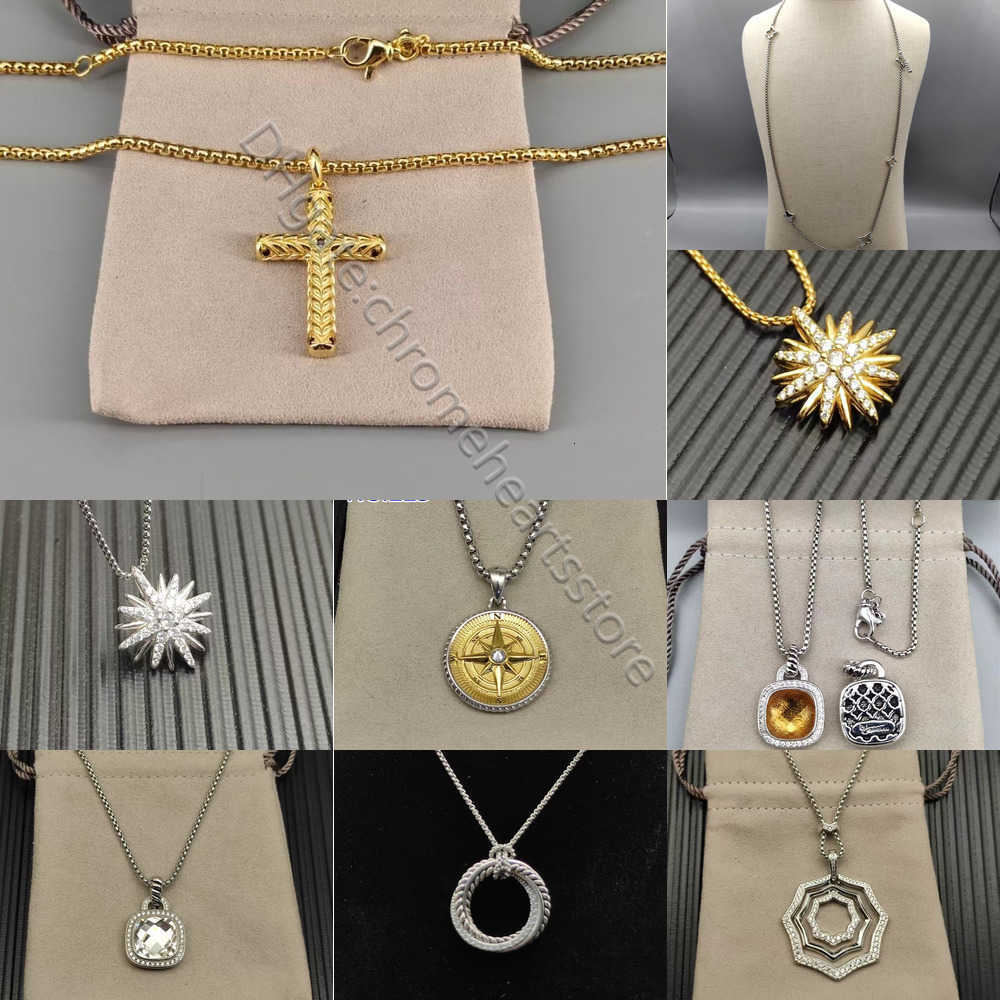 Luxury Cross Pendant Necklace S925 Sterling Silver 18K Gold Plated Retro Compass Cross Necklaces Personalities Link Box Chain Long Jewelry Women