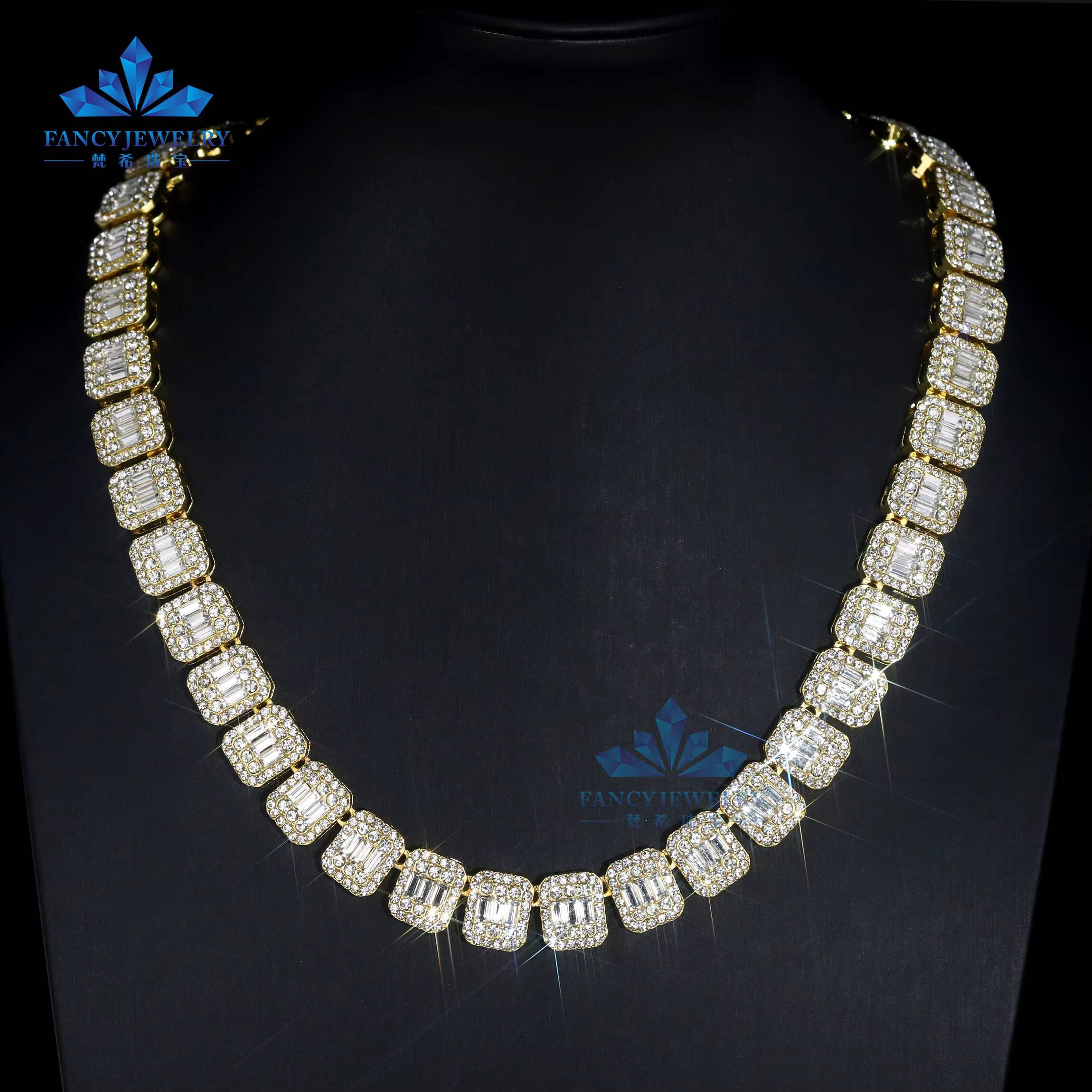 2026 Nouveau design de luxe 8 mm Baguette Cluster Tennis Chain GRA 925 Silver HipHop Collier Bijoux avec Moissanite Diamond pour cadeau
