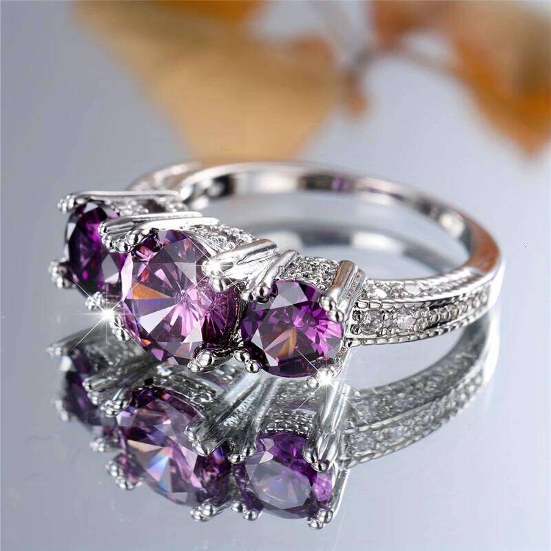 Light Luxury Sparkling Purple Zircon Ring for Women Engagement Wedding Band Bride Jewelry Gift Daily Accessories bfd58