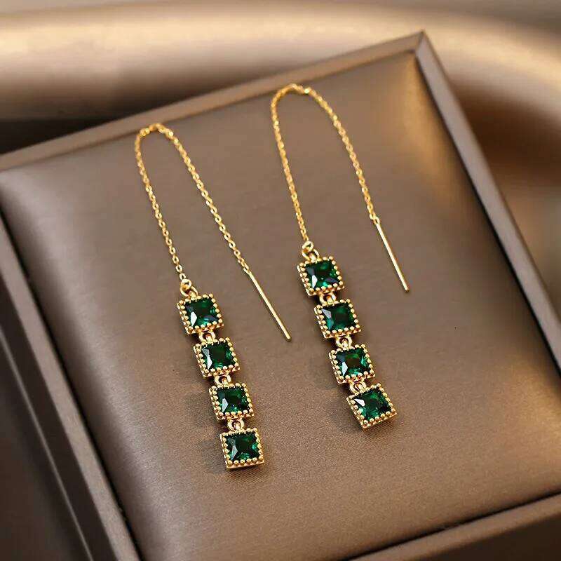 Elegante enhebrador con incrustaciones de forma cuadrada, pendientes colgantes de circonita brillante, adecuados para decoración de ropa de compromi