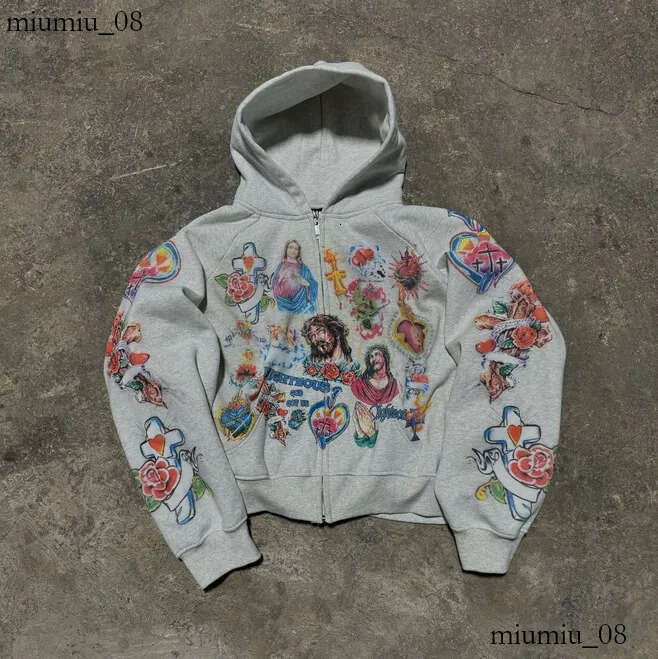 2025 Haute Qualité Y2k Rétro Noir Risen King Cropped Designer Veste Survêtement Polo Veste Manteau Zip Up Sweat À Capuche Gothique Graphique Lavé