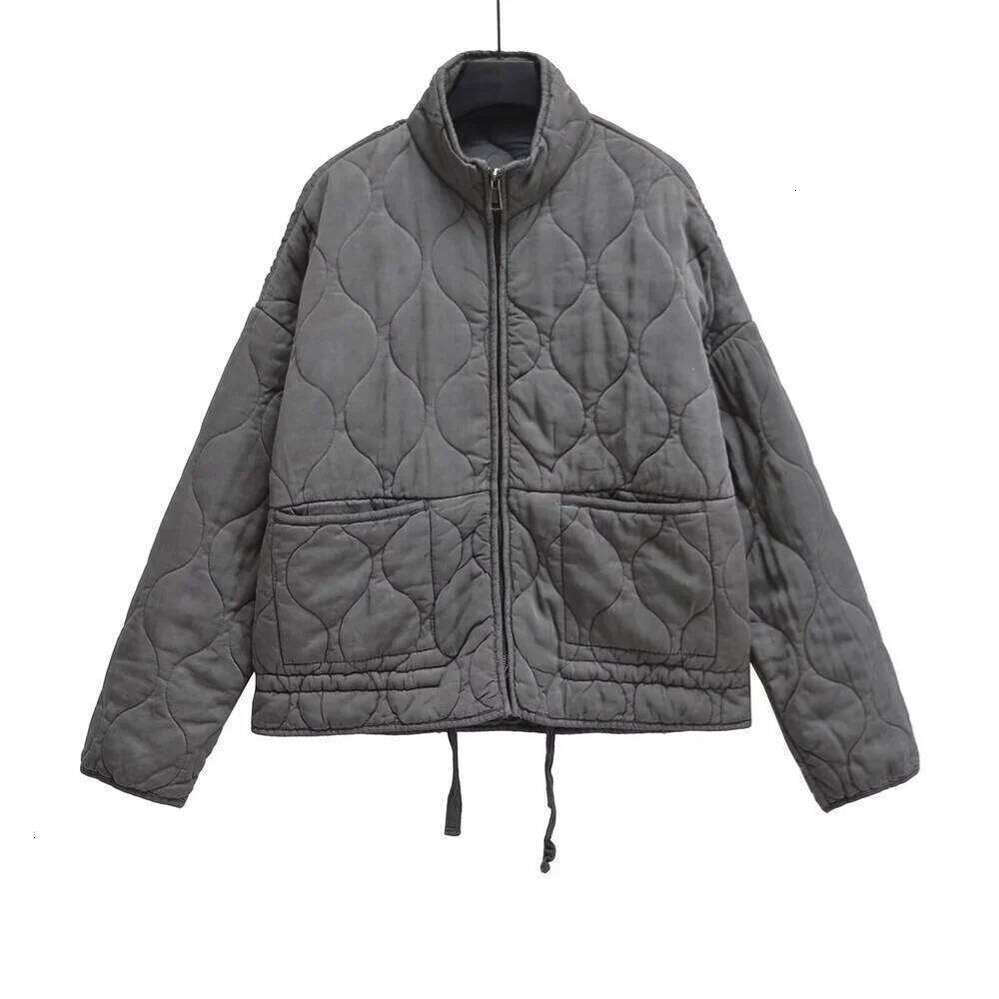Zhehan UNIZERA 2024 automne nouveau produit mode décontracté femmes col montant à manches longues poche ample décoration coton manteau