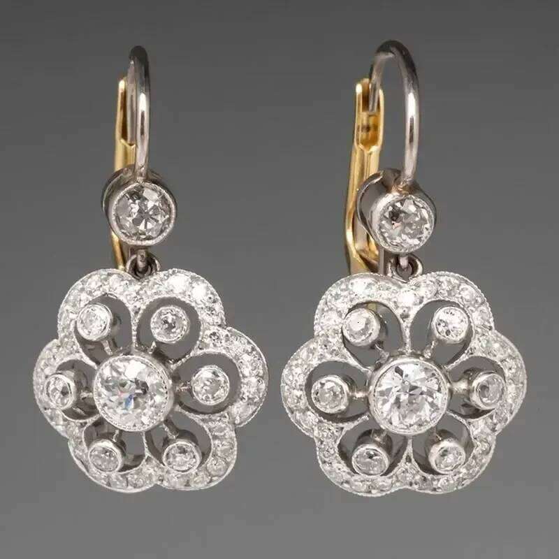 Preciosa flor de cristal para boda, joyería de moda para mujer, Micro pavé, pendientes colgantes de circonita cúbica blanca, regalo 49eae