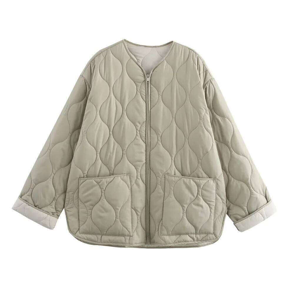 Zhehan 2025 Autumn/Winter New Product Fashion Casual Women's Round Neck Curled Edge Long Sleeve Zipper Cotton Jacket Coat