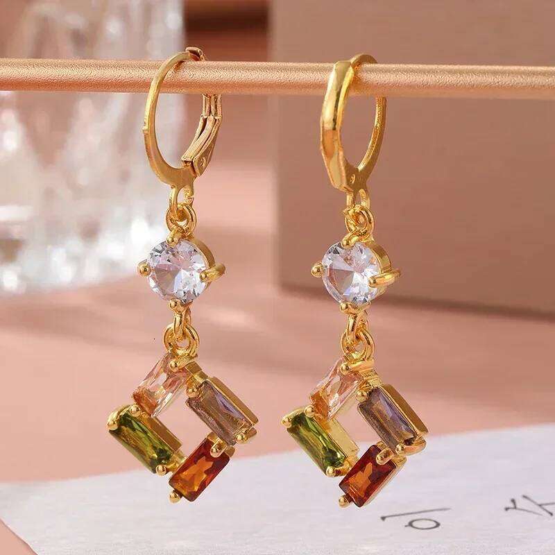 Pendientes colgantes de circonita sintética cuadrada multicolor para mujer, accesorios de joyería diarios versátiles a la moda, regalos de cumpleaño