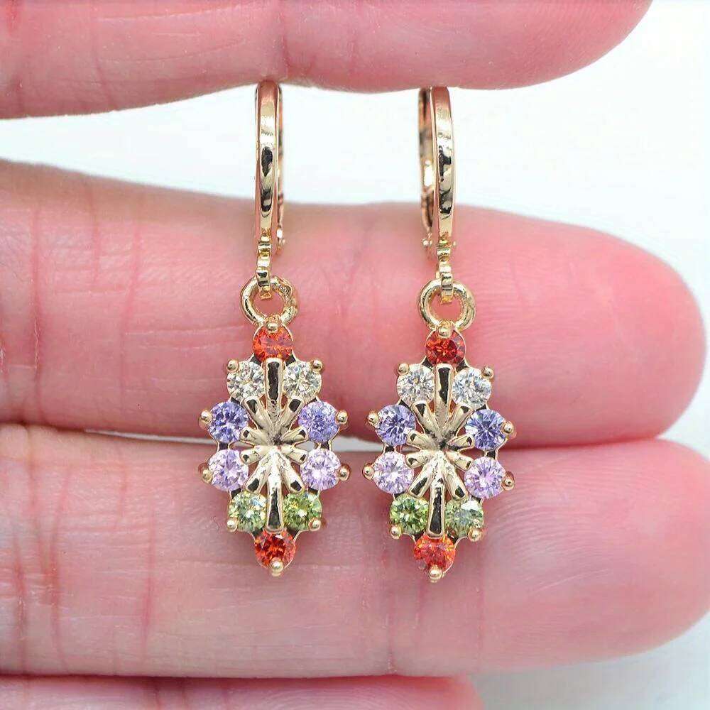 Pendientes colgantes de circonita sintética colorida de estilo bohemio, accesorios elegantes para fiestas navideñas de mujeres, regalo perfecto 29df