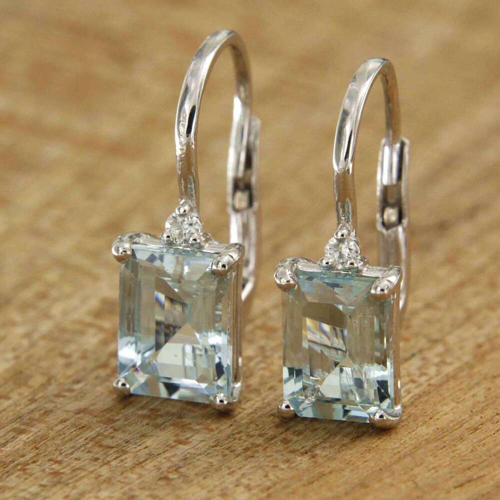 Elegante colgante cuadrado de circonita sintética azul claro para mujer, pendientes colgantes para banquete de boda, accesorios de joyería, regalos