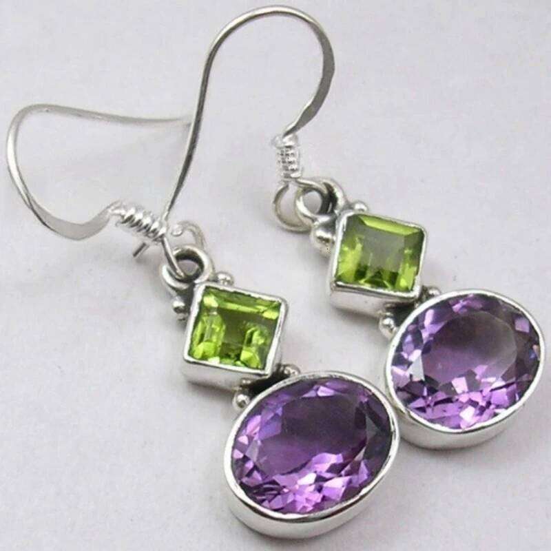 Pendientes colgantes de circonita sintética verde púrpura con incrustaciones geométricas vintage para mujer, accesorios de joyería para banquete de