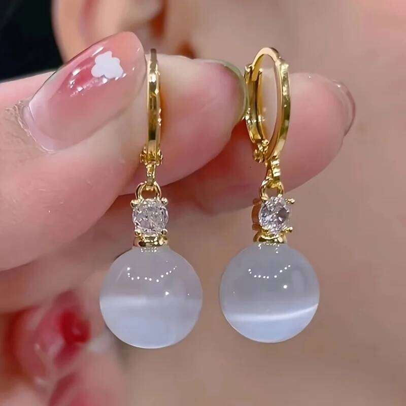 Pendientes colgantes de circonita sintética con piedra de luz de luna Vintage para mujer, elegantes, chapados en oro, accesorios de joyería exquisit