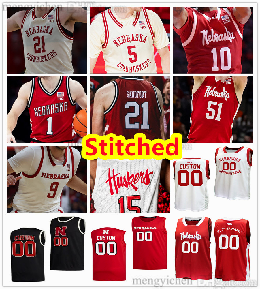 Maillot de basket-ball universitaire Nebraska Cornhuskers pour hommes cousus 10 Jamarques Lawrence 9 Berke Buyuktuncel 51 Rienk Mast 21 Pryce San