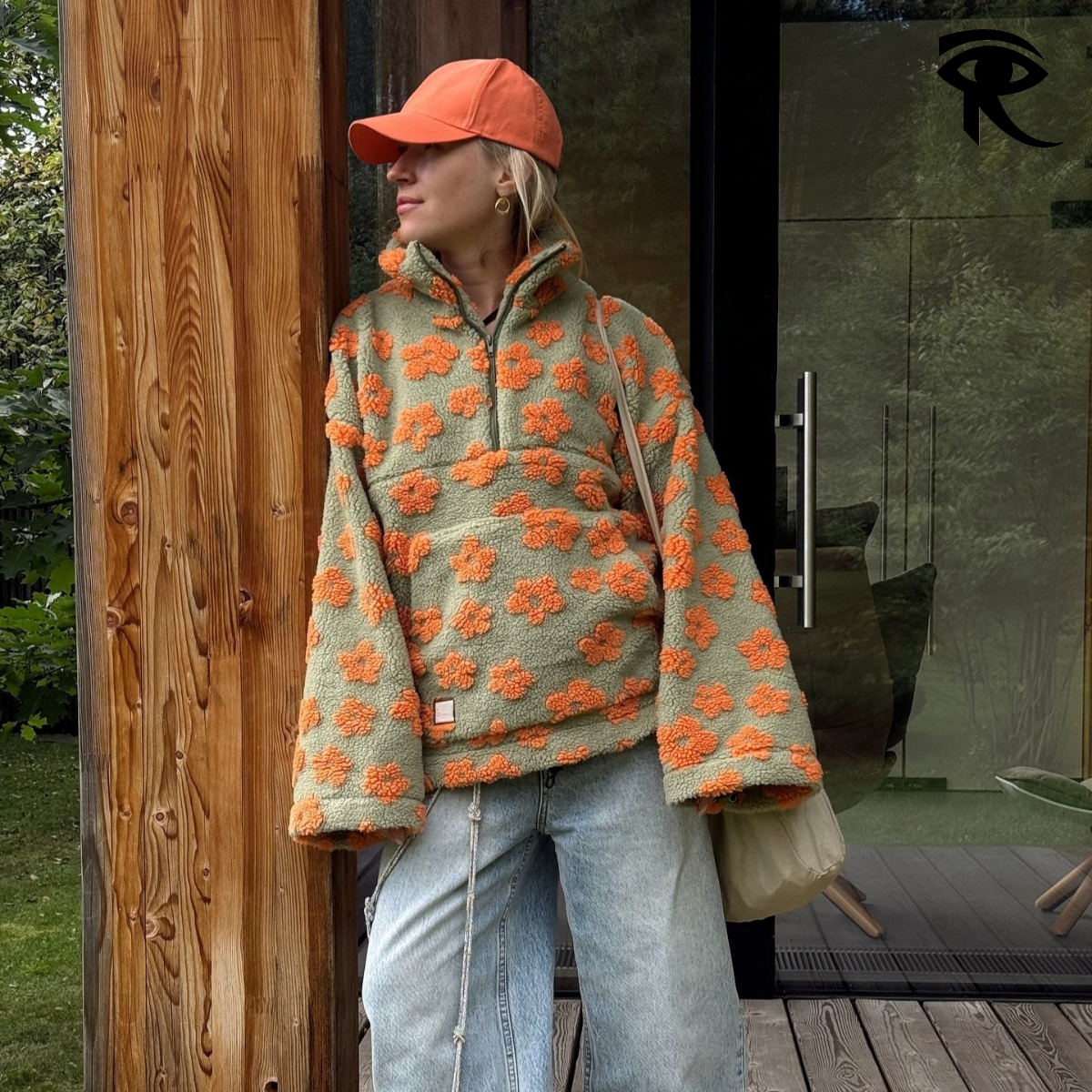 2025 Nouveau hiver chaud fleur polaire demi-zip à capuche à capuche rétro lâche épaissi pull haut original vêtements designer sweat à capuche ven