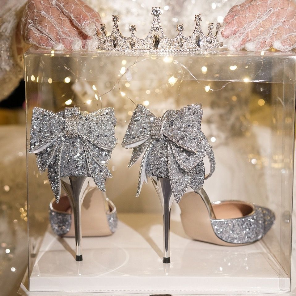 Luxury Sandals Elegant Single Strap Bridal Heels, 2026 Women's Crystal & Bow Accent Stiletto, Formal Wedding Sandals