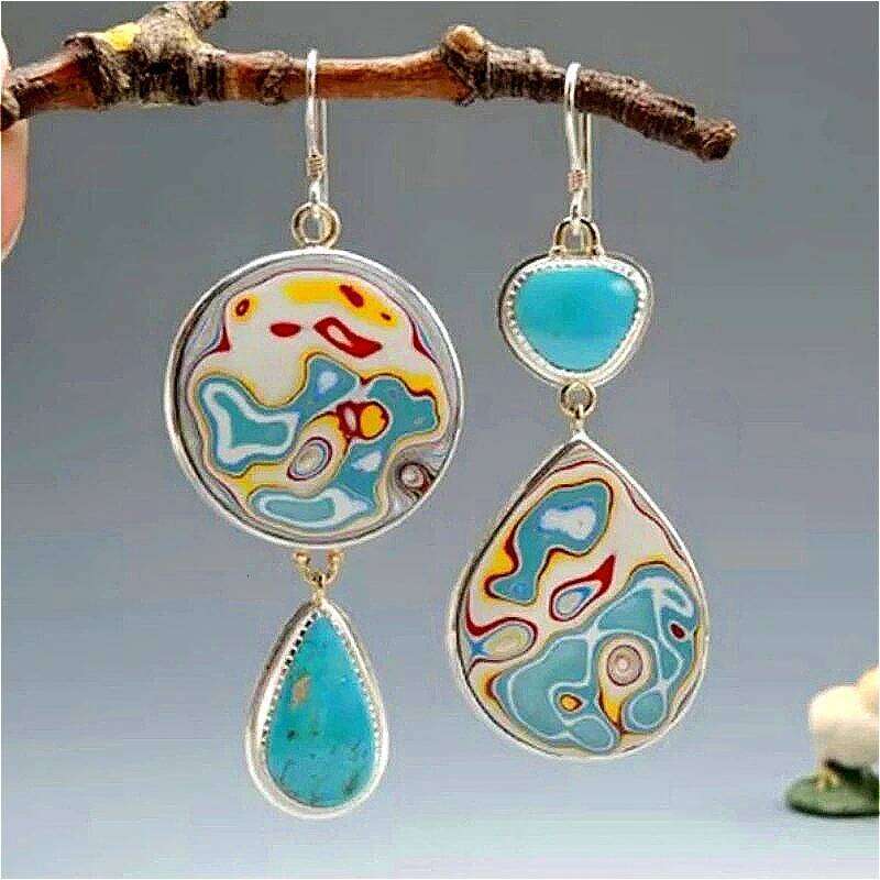 Boucles d'oreilles pendantes en forme de goutte d'eau, style bohème rétro, couleur Turquoise synthétique, pendentif de Banquet élégant pour femme