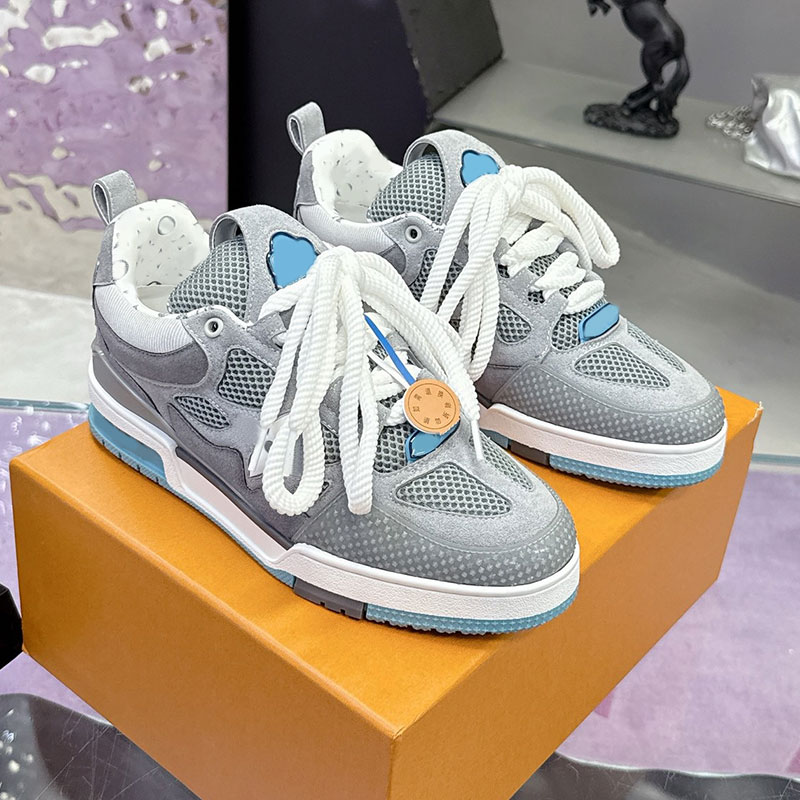 25SS Couple Skate Sneaker Chaussures de pain de luxe pour hommes Chaussures de hauteur pour femmes à semelles épaisses Maille respirante Cuir de