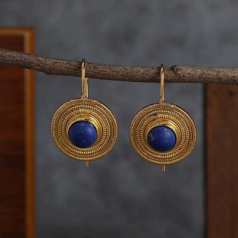 Pair Of Vintage Turquoise Round Alloy Hanging Hook Earrings, A Holiday Party Gift 7a2e5