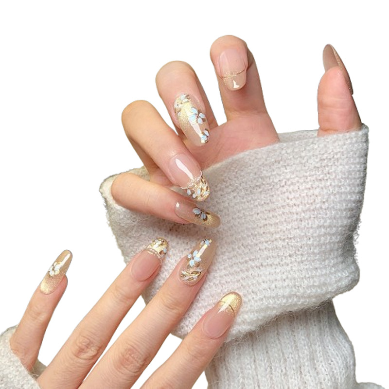 cats eye handpainted flower medium and long nail art patch pure handmade boutique wearing nail handmade highend fake nail piece wholesale-image-1092331803
