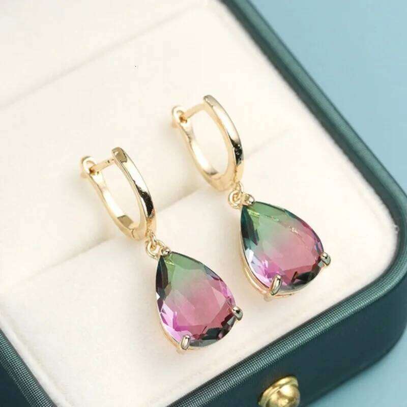 Pendientes colgantes de circonita sintética de Color degradado en forma de gota de agua para mujer, accesorios de joyería elegantes para banquete y
