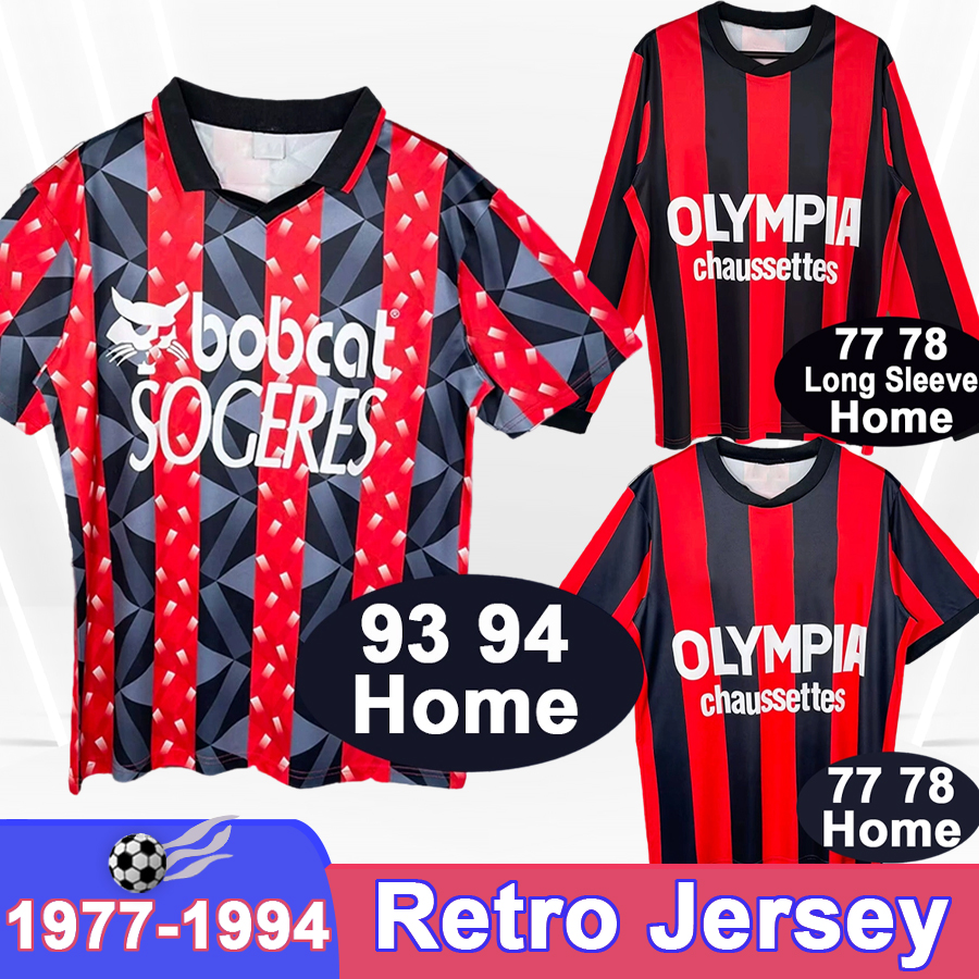 1993 1994 oGc niCE Mens Retro Soccer Jerseys 1977 1978 Home Black Red Football Shirt Short Long Sleeves Vintage Adult Uniforms