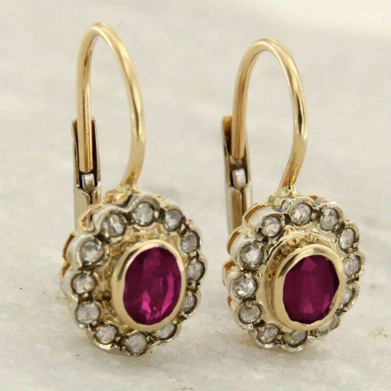 Magnifique pendentif Vintage incrusté de Zircon synthétique rouge pour femmes, boucles d'oreilles pendantes plaquées or exquises, bijoux de Banqu