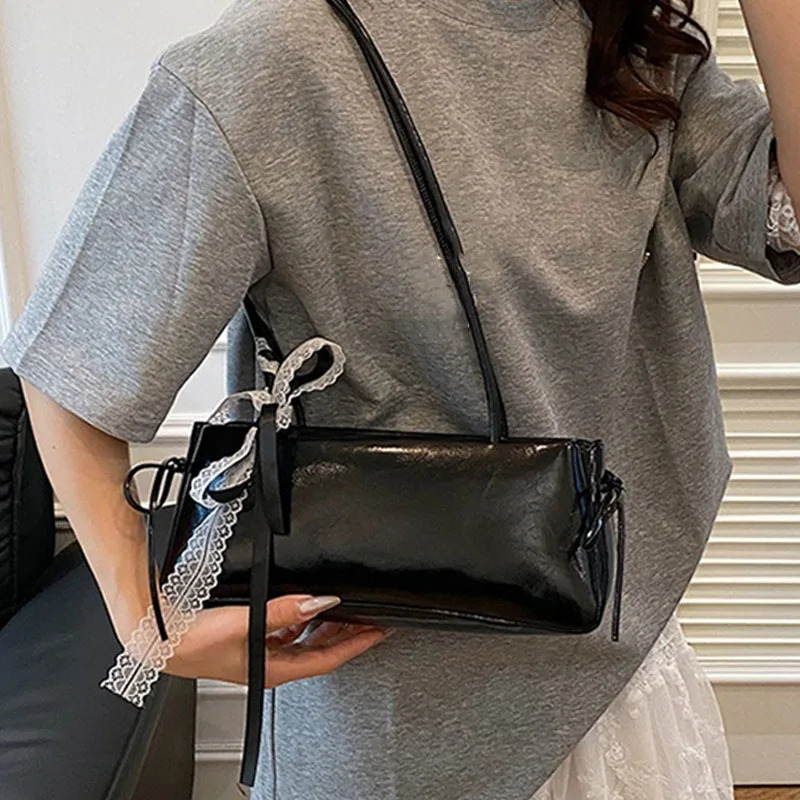 Lace Bow andbag Y2K Frenc Elegant Square Bags Simple Ballet Style Soulder Bag Korean Fasion Casual Women Packet for Date 260107 M260805