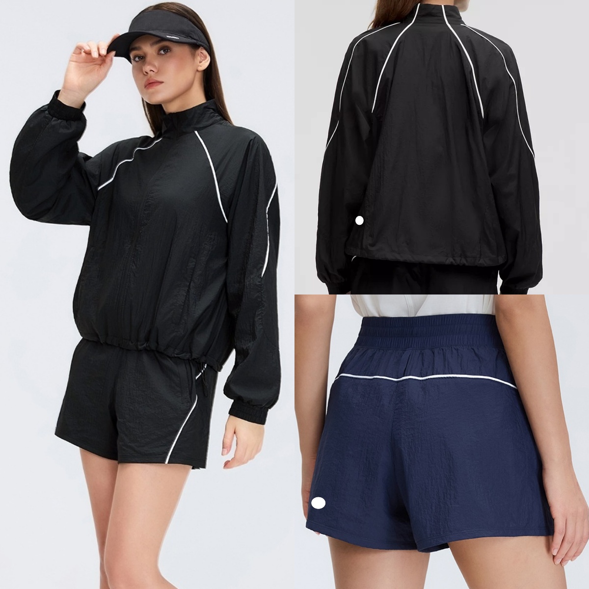 UU-L5720 Femmes en plein air Fitness manteau Anti-vent vitesse col sec coupe-vent veste Sports de plein air Dhorts loisirs contraste short droit