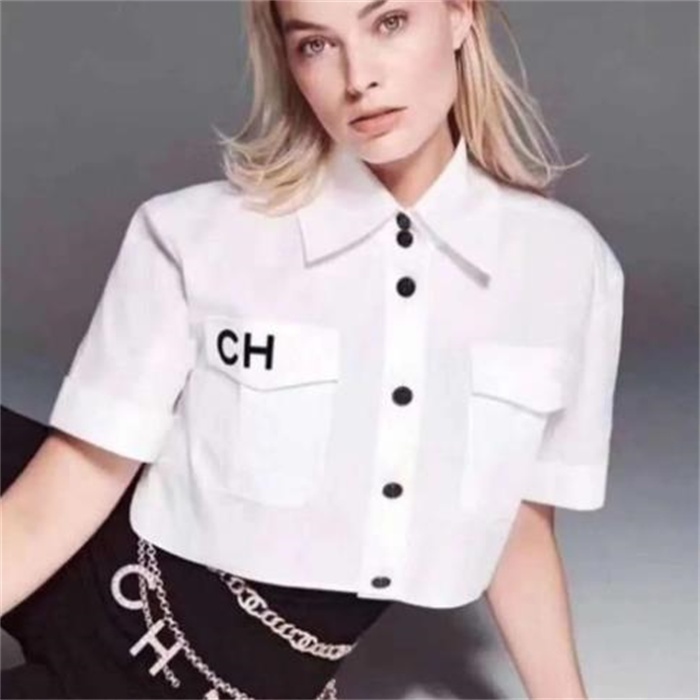 Chemisier de luxe avec lettres pour femmes, marque de mode, col rabattu, manches courtes, chemises hautes et basses, hauts de fête, robes de gran