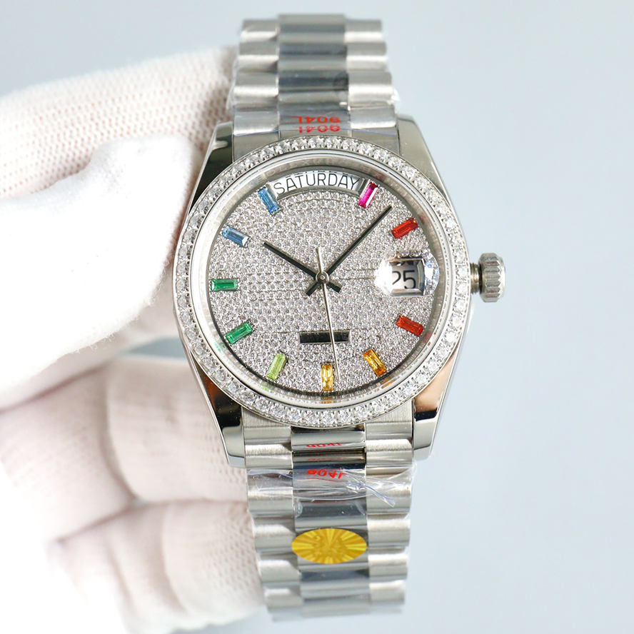 Luxury D Factory High Quality 128349 18K Yellow Gold 40mm Diamond Bezel 3235 Automatic Men's Watch 10 Square Cut Rainbow Gradient Sapphires
