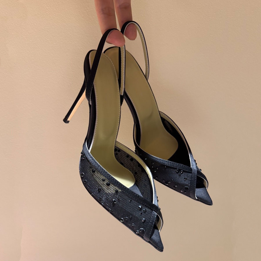 Top quality rhinestone stiletto heel sandals Peep Toes Pointed toe mesh sandals High heels Dress Shoes womens Luxury heeled designer Evening party s